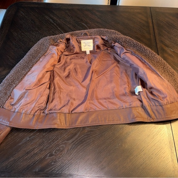Maralyn & Me Brown Aviator Moto Jacket Faux Leather Shearling Sz Large - Picture 5 of 13